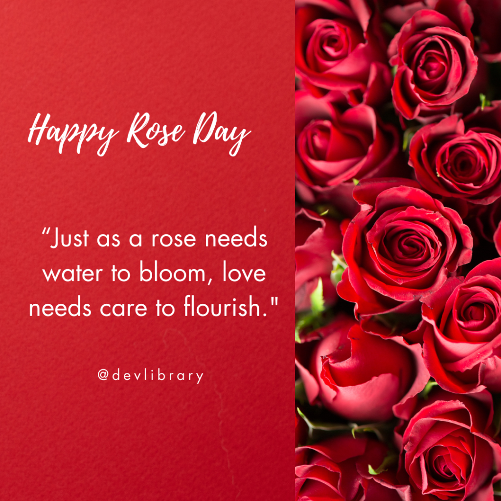 Just as a rose needs water to bloom, love needs care to flourish. Happy Rose Day